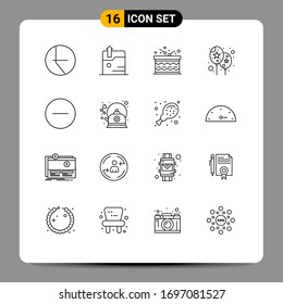 Stock Vector Icon Pack of 16 Line Signs and Symbols for brew; media player; announcement; media; festival Editable Vector Design Elements