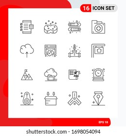 Stock Vector Icon Pack of 16 Line Signs and Symbols for cloud; first; wiping; document; aid Editable Vector Design Elements