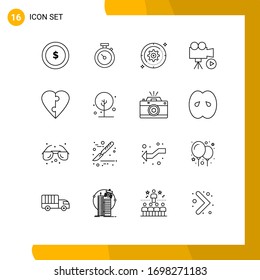 Stock Vector Icon Pack of 16 Line Signs and Symbols for video; media; setting; film; target Editable Vector Design Elements