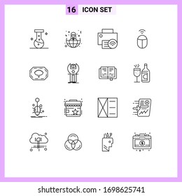 Stock Vector Icon Pack of 16 Line Signs and Symbols for bangla; bangladesh label; devices; computer; mouse Editable Vector Design Elements