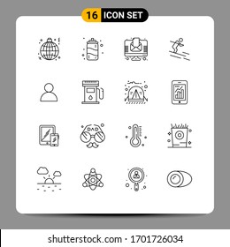 Stock Vector Icon Pack of 16 Line Signs and Symbols for mane; sportsman; letter; skiing; activity Editable Vector Design Elements