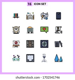 Paquete de iconos vectores estándar de 16 señales de línea y símbolos para móviles; teléfono; puerta; preescolar; elementos de diseño de vectores creativos editables para niños