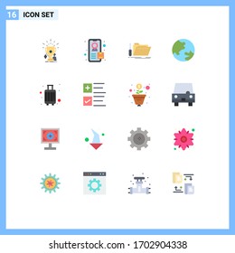 Stock-Vektorillustration-Icon-Packung mit 16 Zeichen und Symbolen für Koffer; Fall; Reparatur; Gepäck; Bildbearbeitungspaket für kreative Vektorillustration-Design-Elemente