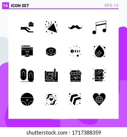 Stock Vector Icon Pack of 16 Line Signs and Symbols for avatar; music; moustache; media; men Editable Vector Design Elements