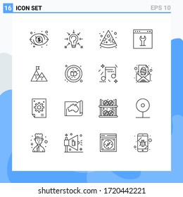Paquete de iconos de vectores de material de 16 señales de línea y símbolos para su logro; establecimiento; alimentos; página; elementos de diseño de vectores editables de engranajes