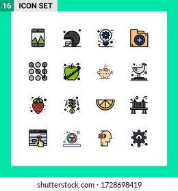 Paquete de iconos vectores de material de 16 señales de línea y símbolos para bloqueo; primero; construcción; documento; Elementos de diseño de vectores creativos editables de ayuda