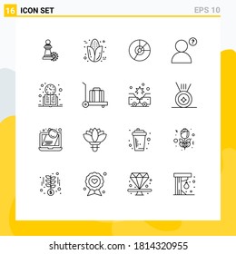 Stock Vector Icon Pack of 16 Line Signs and Symbols for book; anonymous; pie; statistics; finance Editable Vector Design Elements