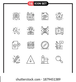 Stock Vector Icon Pack of 16 Line Signs and Symbols for knock; school; file; idea; education Editable Vector Design Elements