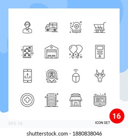 Paquete de iconos de vectores de stock de 16 carteles de línea y símbolos para la compra; vagón; entrega; carreta; elementos de diseño de vectores editables por flores