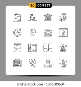 Stock Vector Icon Pack of 16 Line Signs and Symbols for school; time; flash; money; service Editable Vector Design Elements