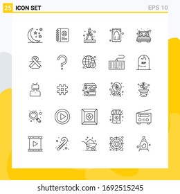 Stock Vector Icon Pack of 25 Line Signs and Symbols for rest; bedroom; paint; bed; pray Editable Vector Design Elements