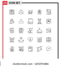 Stock Vector Icon Pack of 25 Line Signs and Symbols for waist; easter; crypto currency; egg; glass Editable Vector Design Elements