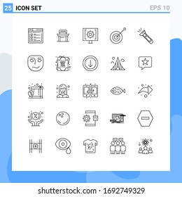 Stock-Vektorillustration-Icon-Pack mit 25 Line-Zeichen und -Symbolen für Trophäen; Sammlung; Schule; Bogenschießen; Design-Elemente für die bearbeitbare Vektorillustration von Diensten