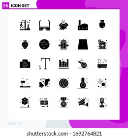 Stock Vector Icon Pack of 25 Line Signs and Symbols for nuclear plant; industrial plant; tv; factory chimney; work Editable Vector Design Elements