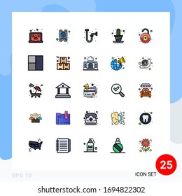 Stock Vector Icon Pack of 25 Line Signs and Symbols for security; financial; drain; bank; house Editable Vector Design Elements