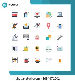 Stock Vector Icon Pack of 25 Line Signs and Symbols for laptop; folder; favorite; world; money Editable Vector Design Elements