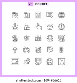 Stock Vector Icon Pack of 25 Line Signs and Symbols for business; chat; hotel; bubble; food Editable Vector Design Elements