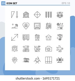 Stock-Vektorillustration-Icon-Pack mit 25 Line-Zeichen und -Symbolen für Einkommen; Fonds; Viagra; Eigenkapital; Design-Elemente für Vektorillustration von Weizen