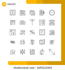 Stock Vector Icon Pack of 25 Line Signs and Symbols for clock; globe; social media; global business; business Editable Vector Design Elements