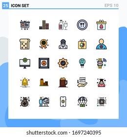 Stock Vector Icon Pack of 25 Line Signs and Symbols for egg; gift; bar; plate; fork Editable Vector Design Elements