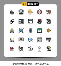 Stock Vector Icon Pack of 25 Line Signs and Symbols for dessert; travel; algorithm; summer; flow Editable Vector Design Elements