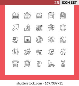 Stock Vector Icon Pack of 25 Line Signs and Symbols for coaching; setup; ship; install; credit Editable Vector Design Elements