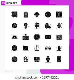 Stock Vector Icon Pack of 25 Line Signs and Symbols for makeup; cosmetics; cloud; beauty; donut Editable Vector Design Elements