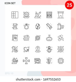 Stock Vector Icon Pack of 25 Line Signs and Symbols for architecture; safety; microbiology; safe box; internet Editable Vector Design Elements