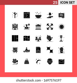 Paquete de 25 carteles y símbolos para agua; gota; página de medios; rodajas; elementos de diseño de vectores editables para alimentos