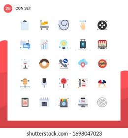 Stock Vector Icon Pack of 25 Line Signs and Symbols for movie reel; right; golden ratio; up; hand Editable Vector Design Elements