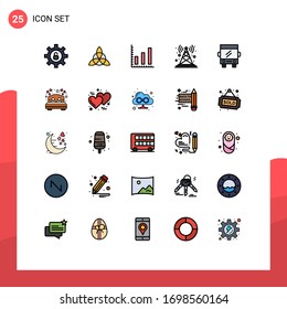 Stock Vector Icon Pack of 25 Line Signs and Symbols for travel; buss; stats; bus; tower Editable Vector Design Elements