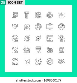 Stock Vector Icon Pack of 25 Line Signs and Symbols for decision; processor; flowers; devices; chip Editable Vector Design Elements