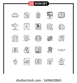 Stock Vector Icon Pack of 25 Line Signs and Symbols for speed; dashboard; handbag; promo; advertising Editable Vector Design Elements