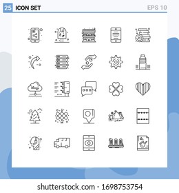 Stock Vector Icon Pack of 25 Line Signs and Symbols for party; brick; accommodation; user; mobile phone Editable Vector Design Elements