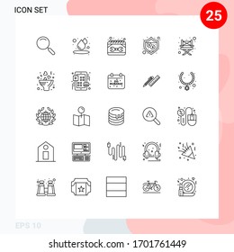 Stock Vector Icon Pack of 25 Line Signs and Symbols for chair; camp; construction; shield; protection Editable Vector Design Elements