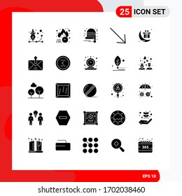 Stock Vector Icon Pack of 25 Line Signs and Symbols for celebration; u; hot; right; santa hat Editable Vector Design Elements