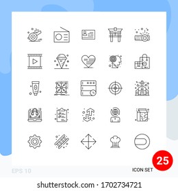 Stock Vector Icon Pack of 25 Line Signs and Symbols for chinese; bridge; technology; gate; identity card Editable Vector Design Elements