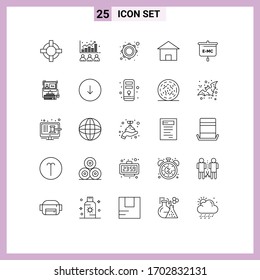 Stock Vector Icon Pack of 25 Line Signs and Symbols for formula; house; instrument; home; building Editable Vector Design Elements