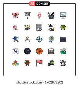 Stock Vector Icon Pack of 25 Line Signs and Symbols for monitore; soup; pin; medicine; hospital Editable Vector Design Elements