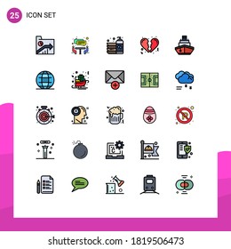 Stock Vector Icon Pack of 25 Line Signs and Symbols for filled; love; bottle; heart; wash Editable Vector Design Elements