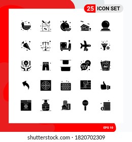 Stock Vector Icon Pack of 25 Line Signs and Symbols for magic ball; glass stand; food; house; building Editable Vector Design Elements