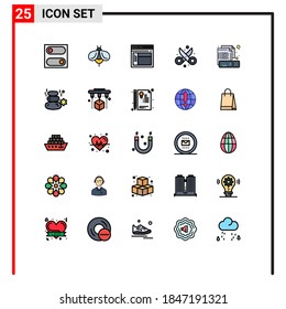 Paquete de iconos vectores de material de 25 señales y símbolos de línea para computadora; artículo; página; tijera; elementos de diseño de vectores editables cortados