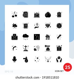Stock Vector Icon Pack of 25 Line Signs and Symbols for notepad; list; degree; check; tomato Editable Vector Design Elements