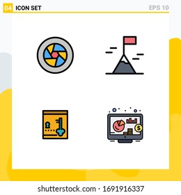 Paquete de iconos vectores estándar de 4 señales de línea y símbolos para apertura; casillero; película; montaña; elementos de diseño de vectores editables clave