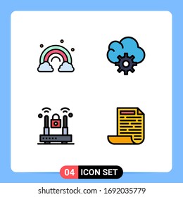 Stock-Vektorillustration-Icon-Paket mit 4 Zeichen und Symbolen für die Natur; Schloss; Welle, Daten; Vektorillustration-Design-Elemente für Dateien bearbeiten