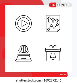 Paquete de iconos vectores estándar de 4 señales de línea y símbolos para vídeo; holograma; datos; papel; presentación Elementos de diseño de vectores editables