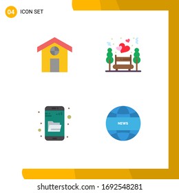 Stock Vector Icon Pack of 4 Line Signs and Symbols for city; research; night date; park; global communication Editable Vector Design Elements