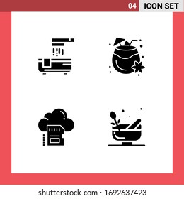 Stock Vector Icon Pack of 4 Line Signs and Symbols for bath; card; shower; drink; cloud Editable Vector Design Elements