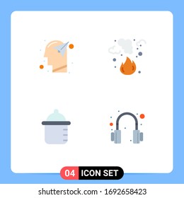 Stock Vector Icon Pack of 4 Line Signs and Symbols for head; smoke; mind; fire; bottle Editable Vector Design Elements