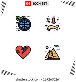 Paquete de iconos vectores estándar de 4 señales de línea y símbolos para el día terrestre; corazón; flechas; mano; elementos de diseño de vectores editables de montaña
